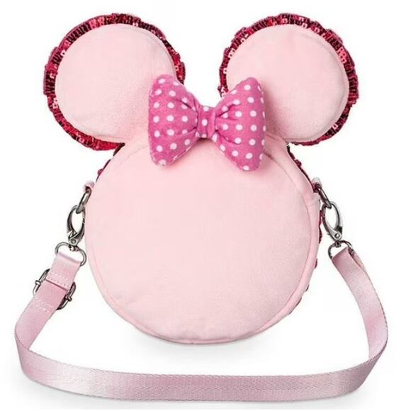 Disney Parks Minnie Mouse Macaron Plush Crossbody Bag Pink Sequin - Picture 1 of 11